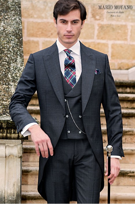 Pure wool gray window pane check morning suit