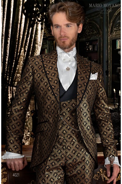 Black with gold brocade frock coat in gothic style