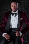 Bespoke bordeaux velvet tuxedo with satin black shawl lapels model 2252 Mario Moyano