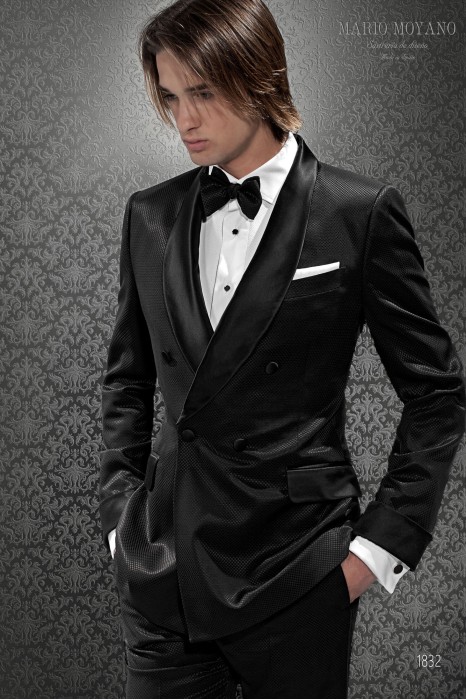 Black checked double-breasted tuxedo with satin black shawl lapels 1832 Mario Moyano