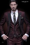 Bespoke dark red modern groom suit with black peak lapels 1670 Mario Moyano