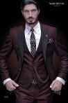 Bespoke dark red modern groom suit with black peak lapels 1970 Mario Moyano