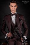 Dark red gothic rock modern groom suit with black profile on lapels 2475 Mario Moyano