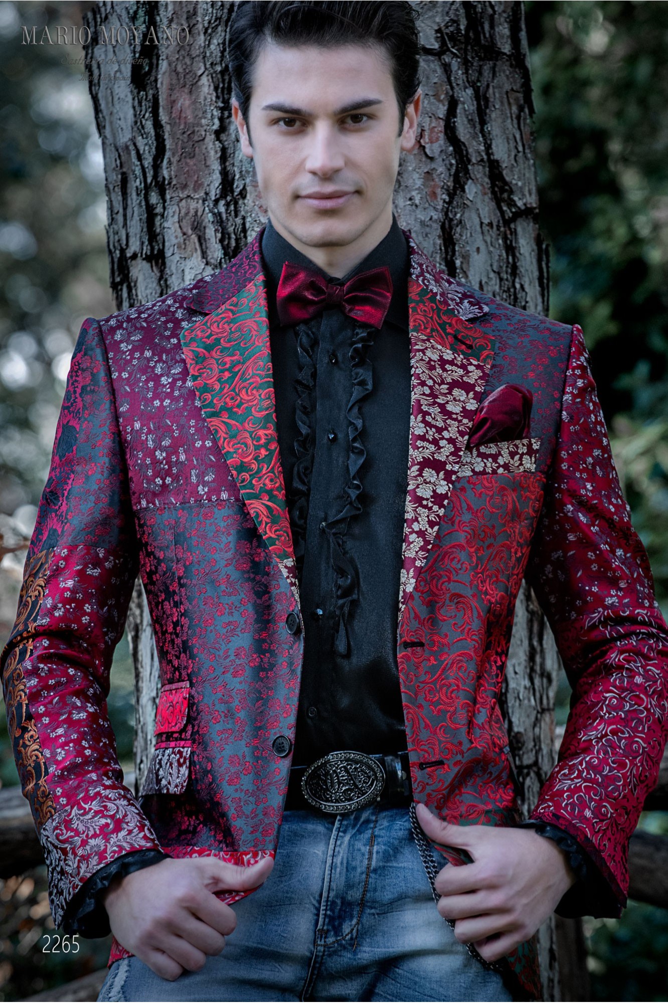 Pure silk jacquard patchwork party blazer in red tones 2265 Mario Moyano