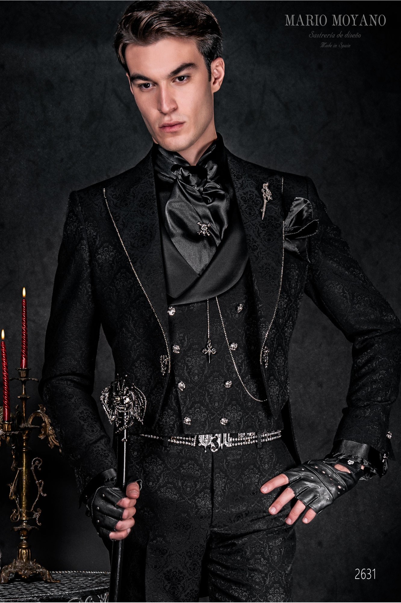 Victorian black jacquard tailcoat tailored slim-fit gothic model 2631 Mario Moyano