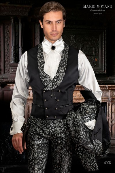 Black with silver brocade Gothic tailcoat 4008