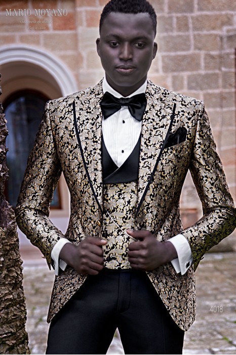 Black pure silk Party blazer in golden jacquard 4018 Mario Moyano