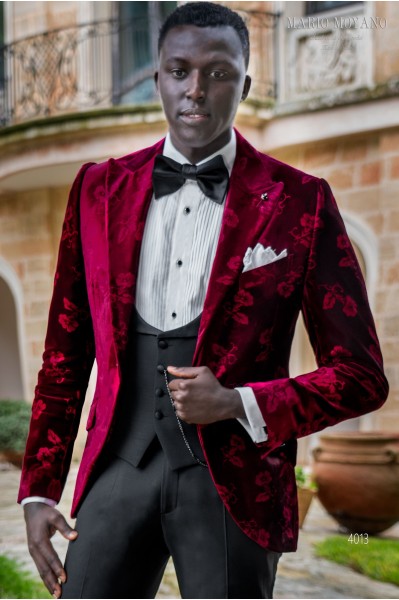 Party blazer in velluto rosso con disegno floreale 4013 Mario Moyano