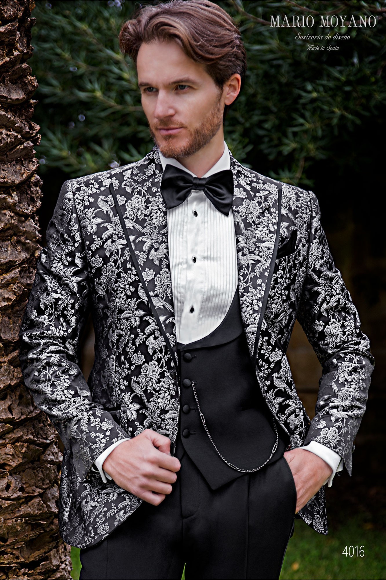 Pure silk black silver jacquard party blazer 4016 Mario Moyano