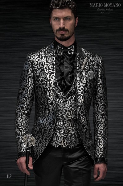 Black gothic jacket with silver floral brocade 1121 Mario Moyano