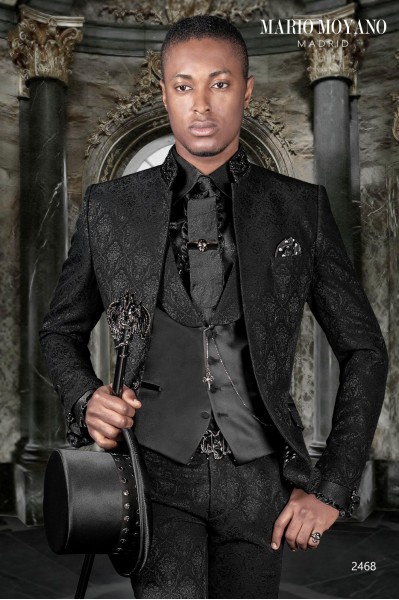 Black jacquard suit with Mao collar gothic model  2468 Mario Moyano