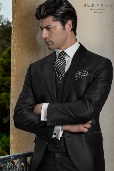 Bespoke black groom suit with modern slim fit 1167