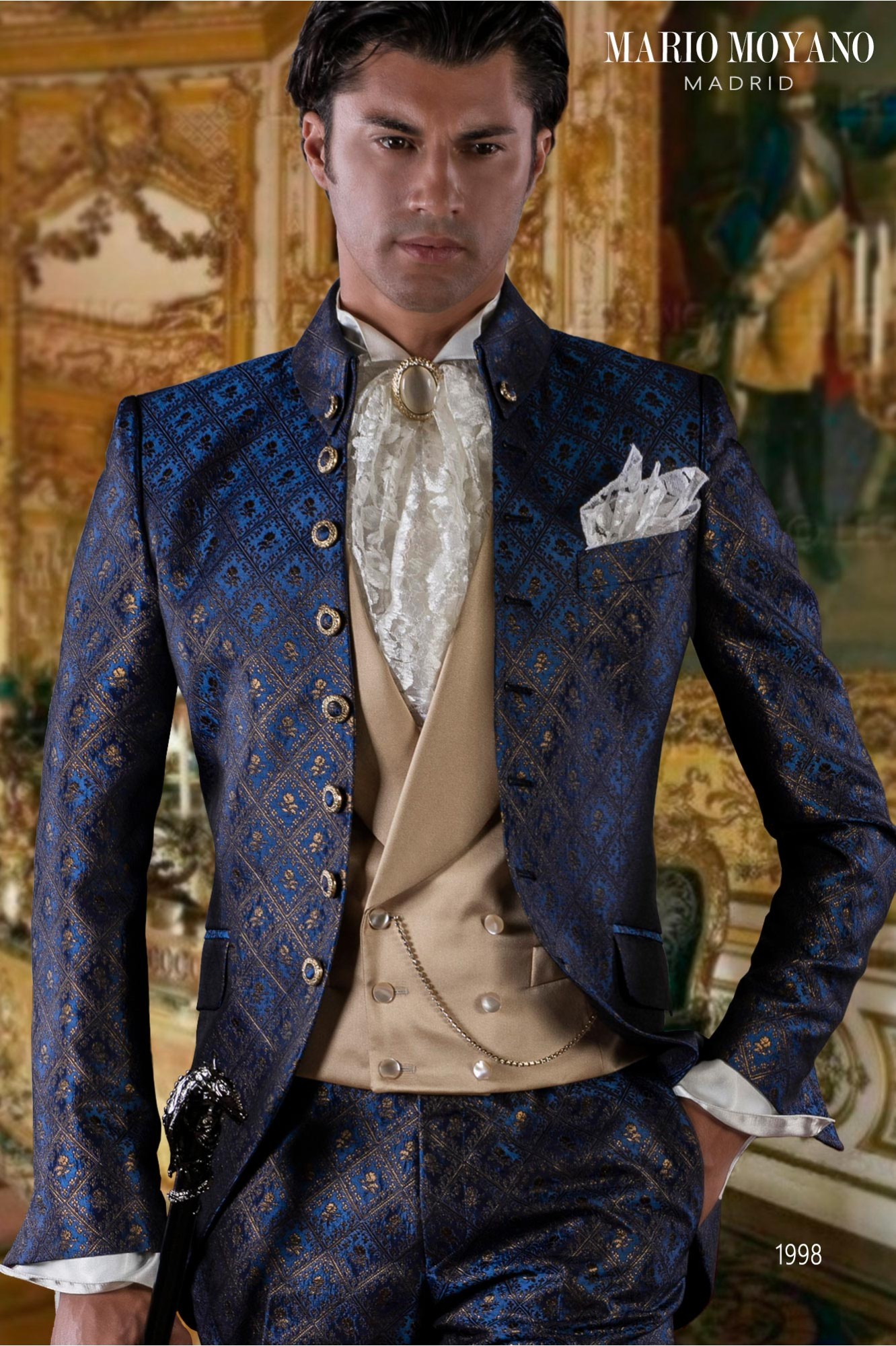 Blue and golden brocade gothic wedding frock coat 1898 Mario Moyano