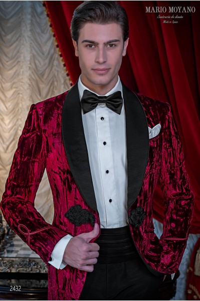 Bräutigam rot Smoking Anzug aus Samt mit Satin Revers Schalkragen 2431 Mario Moyano