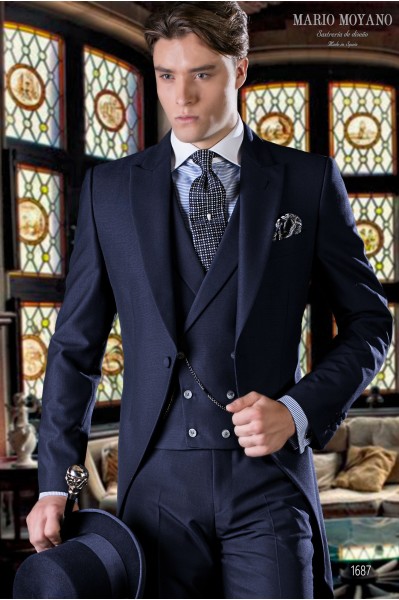 Bespoke blue pure wool 120's wedding morning suit model 1687 Mario Moyano