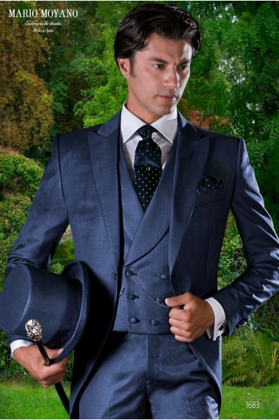 Bespoke blue fil-a-fil pure wool wedding morning suit 1683 Mario Moyano