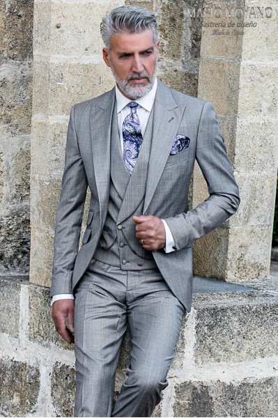 Bespoke light grey  groom suit fil a fil pure wool 120's 1770 Mario Moyano