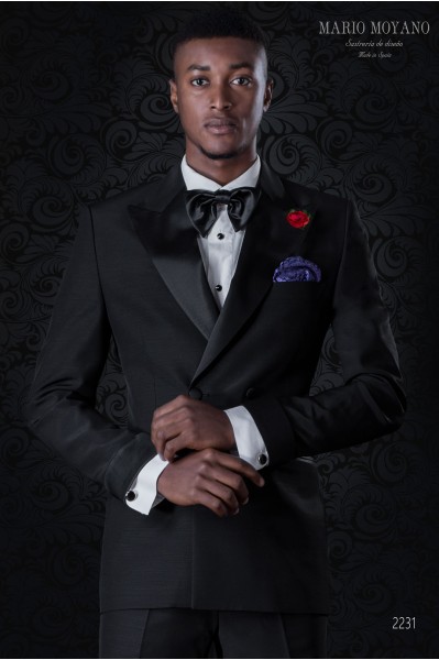 Bräutigam schwarze zweireihige Smoking Anzug. Spitzen Revers und 4 Knöpfe. Reine Wolle Stoffe. 2231 Mario Moyano