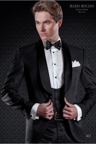 Black micro-design tuxedo with satin shawl lapel 1457 Mario Moyano