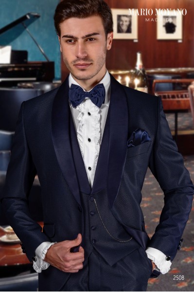 Blue micro-design tuxedo with satin shawl lapel 2508 Mario Moyano