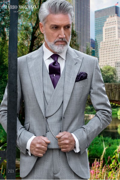 Prince of Wales grey with blue check wedding suit 2123 Mario Moyano