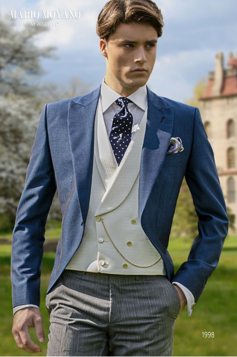 Bespoke blue pure wool wedding morning suit model 1712 Mario Moyano