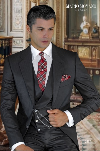Costume de mariage sur mesure en pure laine noir à fines rayures modèle 2387 Mario Moyano