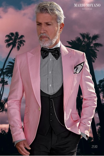 Bespoke pink linen wedding suit model 2530 Mario Moyano