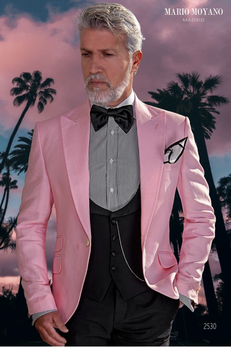 Maßgeschneiderter Hochzeitsanzug aus Rosafarbenem Leinen mit modernem taillierten Schnitt 2530 Mario Moyano