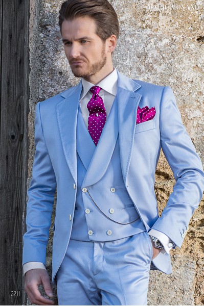 Maßgeschneiderter Hochzeitsanzug aus hellblauer Baumwolle Modell 2211 Mario Moyano