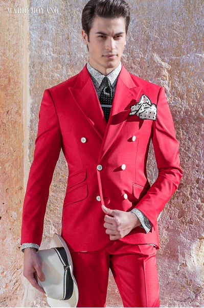 Costume de mariage croisé rouge sur mesure coupe slim 2212 Mario Moyano