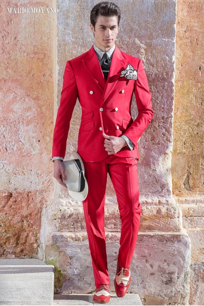 Costume de mariage croisé rouge sur mesure coupe slim Mario Moyano 2212