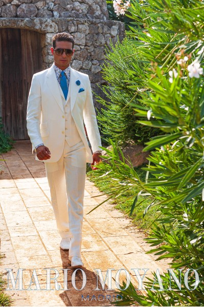 White linen wedding suit made to measure slim fit 5016A Mario Moyano
