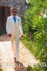 Costume de mariage en lin blanc naturel sur mesure coupe ajustée 5016A Mario Moyano