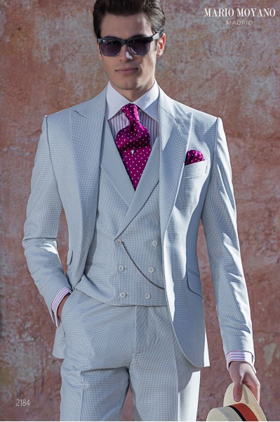 Pearl gray houndstooth wedding suit made to measure slim fit 2184 Mario Moyano