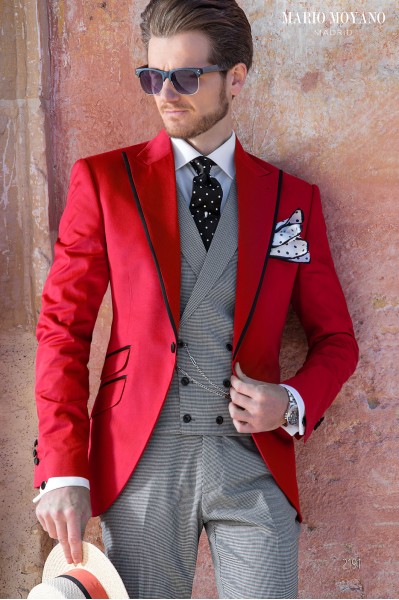 Tailored red cotton wedding suit, boho weddings 2191 Mario Moyano
