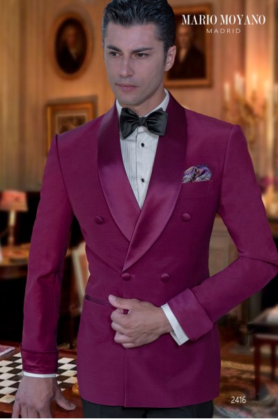 Custom-made burgundy double-breasted tuxedo with shawl satin lapels 2416 Mario Moyano