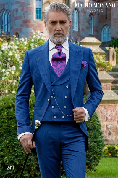 Jaquette de marié coupe ajustée royal bleu prince de galles 2411 Mario Moyano