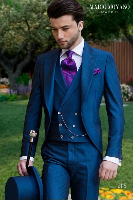 Tight da sposo blu su misura in lana d'alpaca modello 2115 Mario Moyano
