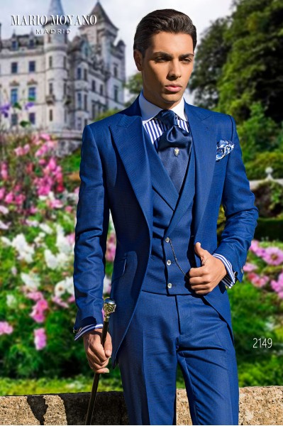 Jaquette de marié coupe ajustée royal bleu prince de galles 2149 Mario Moyano
