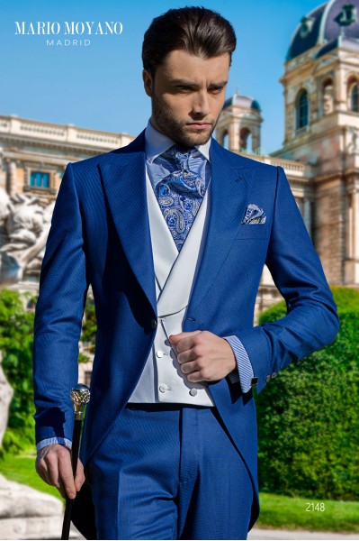Made to measure luxury wedding suit in blue houndstooth sartorial cut