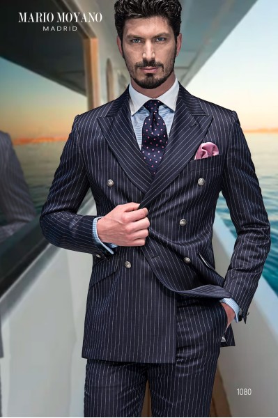 Blue pinstripe double-breasted suit 1080 Mario Moyano