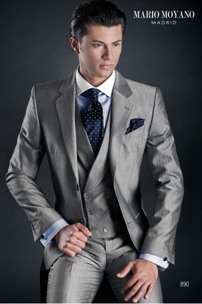 Custom-made groom's suit in pure pearl gray wool. model 890 Mario Moyano