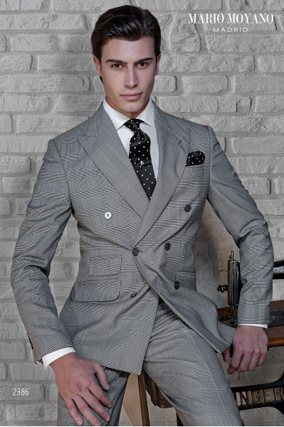 Grey prince of Wales check double-breasted wedding suit 2386 Mario Moyano