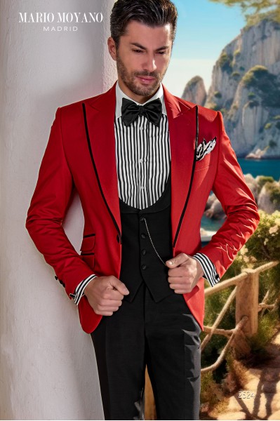 Red cotton suit with black contrast profile 2524 Mario Moyano
