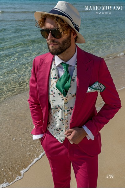 Bespoke fuchsia cotton piqué groom suit 2799 Mario Moyano