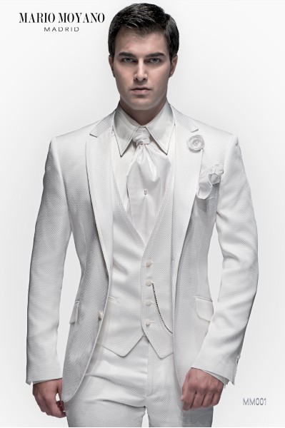 Maßgeschneiderter Hochzeitsanzug aus weißem Damier-Stoff für Herren Modell MM001 Mario Moyano