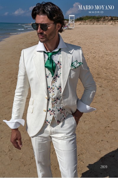 Bespoke white linen wedding suit model 2809 Mario Moyano