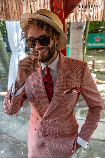 Roter Zweireihiger Anzug mit Hahnentrittmuster Modell 2716 Mario Moyano