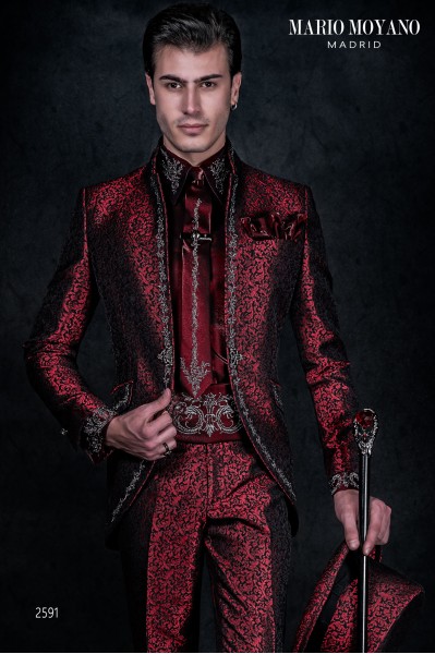 Red prince wedding suit, finest workmanship silver emboridery